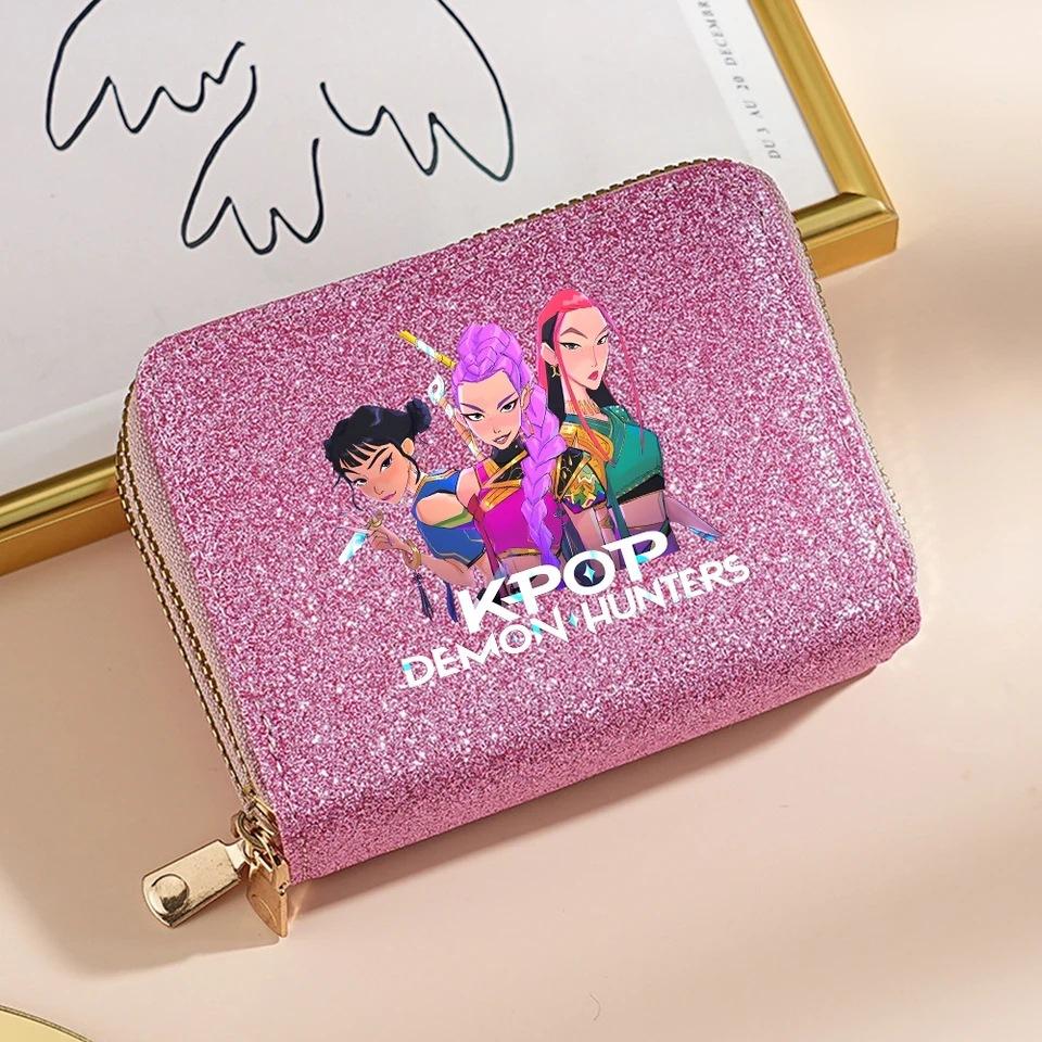 Kpop Dämonenjäger Geldbörse Damen Pailletten Glitzernde Münzbörse Modische Kleine Clutch Kartenhalter für Damen