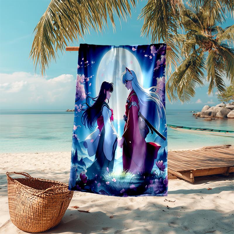 proof beach towel with Inuyasha & Kagome pattern - soft,absorbent,quick-drying,machine washable - perfect for swimming,camping,bathing