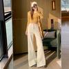 Rice apricot slightly pulled jeans women's early spring new high-waisted straight tube loose and thin, no legs, horn pants