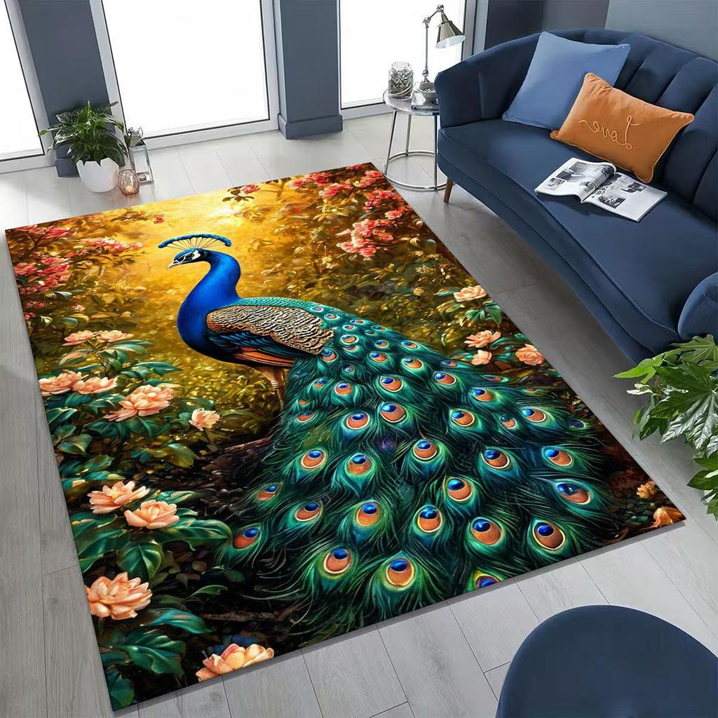 3D Colorful Peacock Romantic Birds Rug for Bedroom Living Room Sofa Home Doormat Decor,Larger Kid Play Non-slip Floor Mat