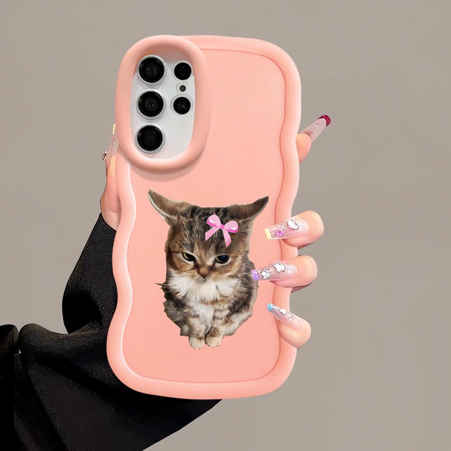 Angry Cat Bow Soft Phone Cover Case for Samsung Galaxy S23 Plus S24 S25 S21 S22 Ultra A26 S20 FE A25 A36 A24 A34 A54 A55 A35