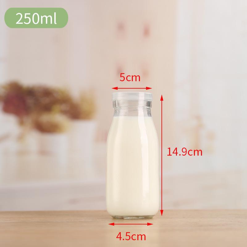 Biberon in Vetro Spesso da 250 ml con Tappo Ermetico per Yogurt e Bevande