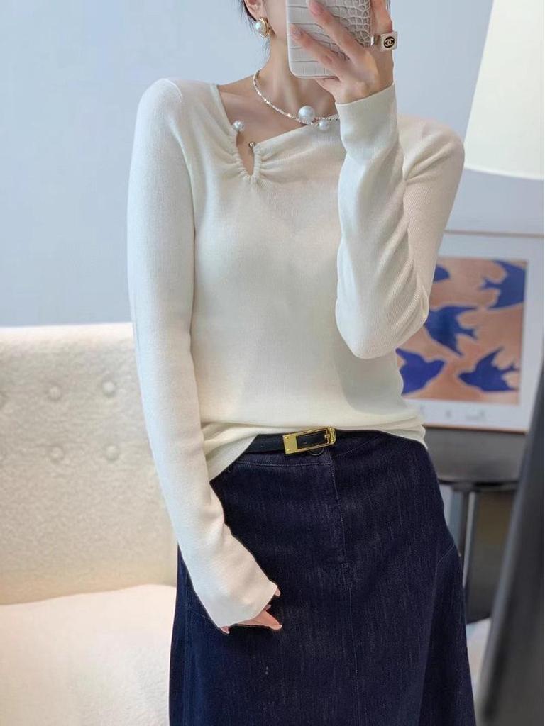 Chic Slim-Fit Long-Sleeve Knit Sweater for Women - Stylish Autumn/Winter Layer
