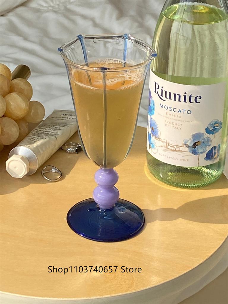 Creative Vintage Striped Glass Korean-style Ins Goblet Glass Household Transparent Champagne Wine Glass Cup