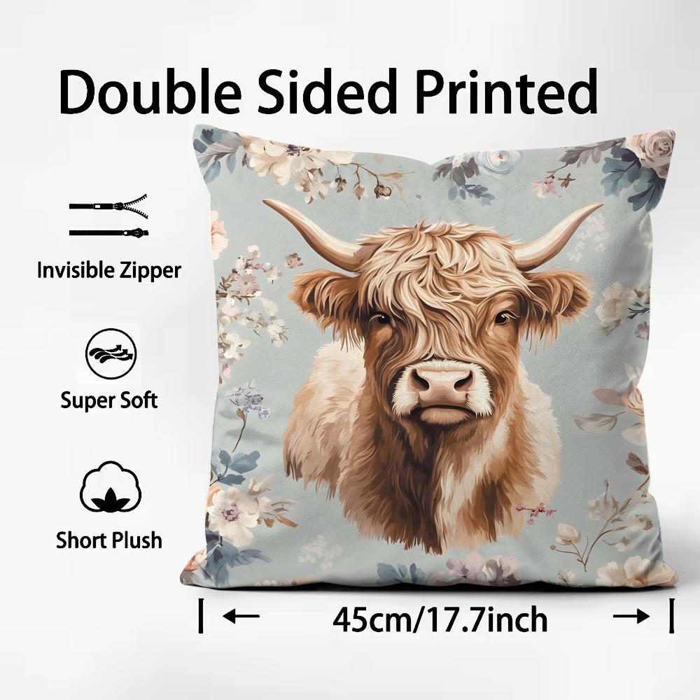 Mountain Cattle Fashion Cushion Cover Plush Fabric Soft DoubleSided Printed Sofa Warm Winter Home Child Gift Pillow Case