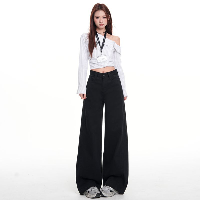 Spring Summer High Waist Relaxed Slim Straight Floor Wide Leg Denim Pants For Women Casual Pants Oversize Denim Trousers