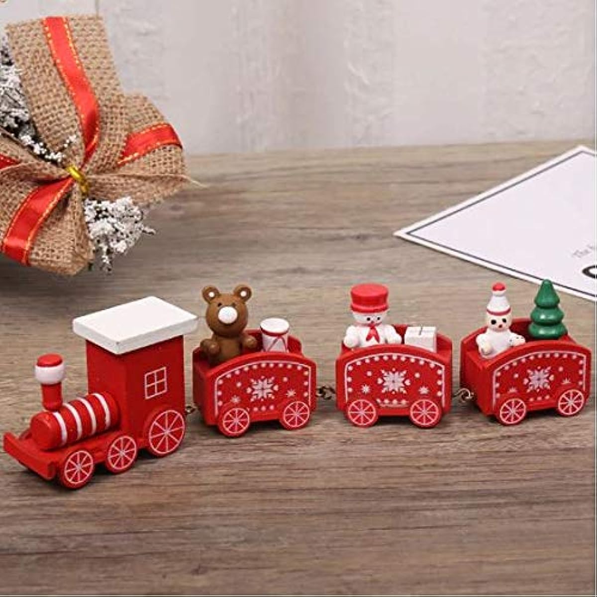 

Деревянный рождественский поезд со снеговиком, набор декора для мини-поезда для рождественской вечеринки, рождественский поезд, подарочное украшение для дома красный
