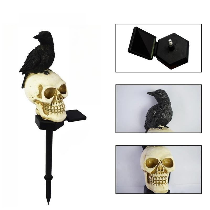Solar Halloween Skull Stake Lights Decorations  Waterproof Resin Skeleton  Decor for Outside Yard Garden Lawn