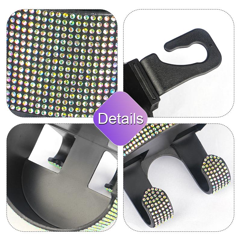 Diamond Crystal Car Seat Headrest Hook Hanger Storage Organizer Universal with Cup Holder for Handbag Bling Car Accessories