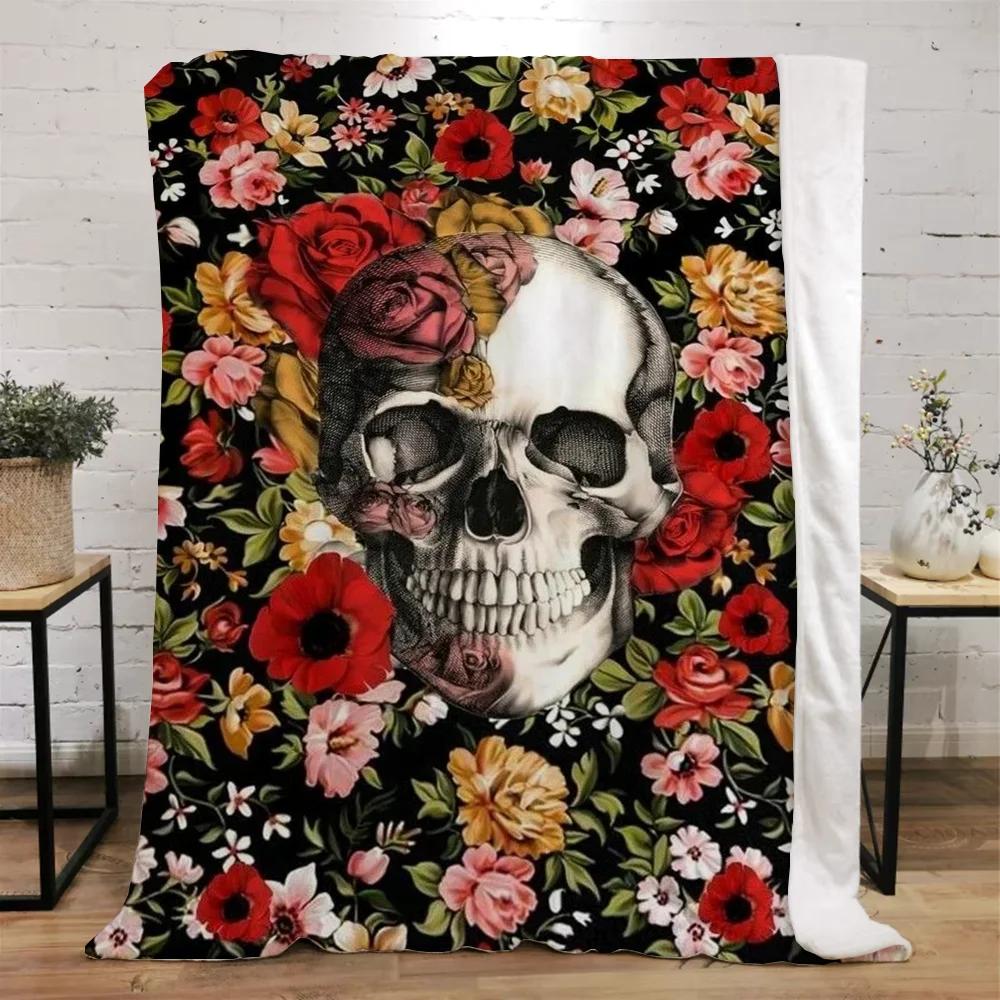 Mexico Flower Skull Custom Blanket King Size Hairy Blankets for Bed Throw Home Interior Knitted Plaid Luxury Bedding Beach Towel