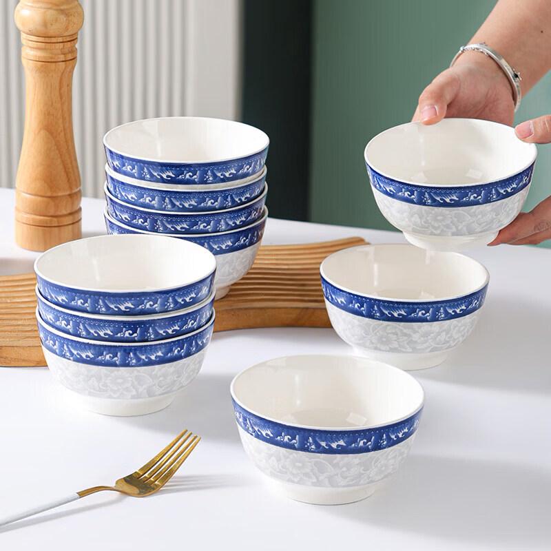 Short Cloud Ceramic Rice Bowl Set (10-piece, 4.5-inch)