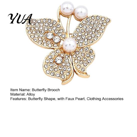 Faux Pearl Butterfly Pin Women Brooch Pin, Shape Lapel with Rhinestones Pearls Rhinestones, Jewelry Accessory for Dresses Coats Jackets Alloy