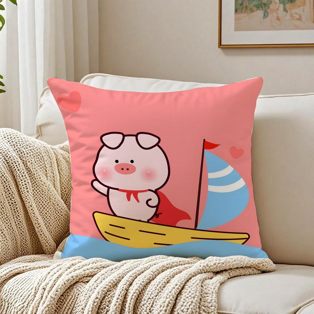 Cartoon LLuLu the Piggy Pink Cushion Cover Linen Pillowcase Soft for Sofa Bed Home Room Decor