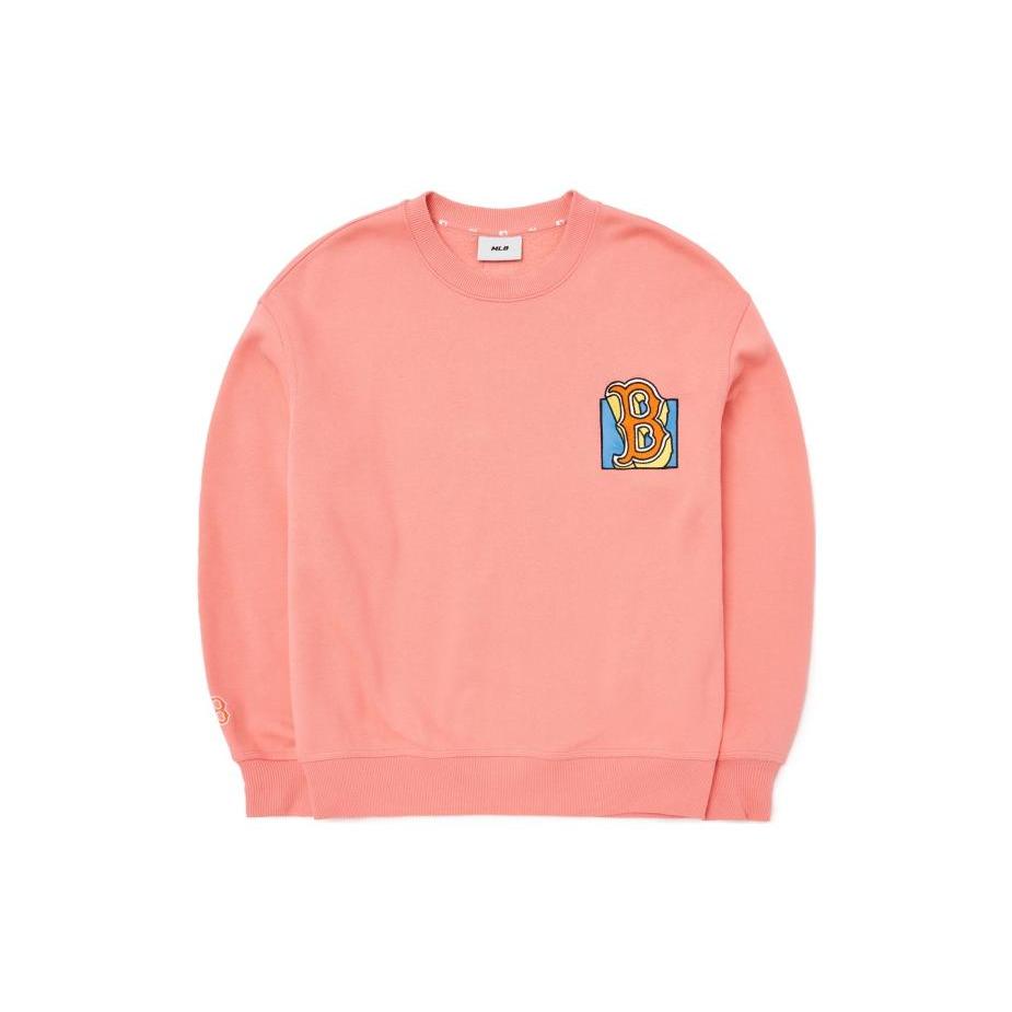 MLB Boston Red Sox Logo Patterned Print Crew Neck Pullover Fleece Lined Sweatshirt Unisex Orange Pink 3AMTL0426-43COS M