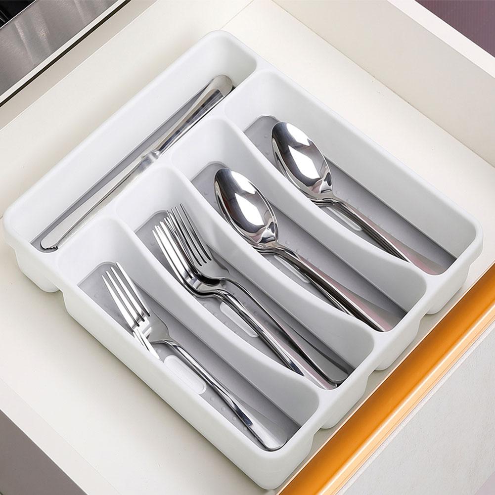 Flatware Tableware Silverware Drawer Organizer with Non-slip TPR Linings Non-Slip Utensil Organizer Plastic Cutlery Tray