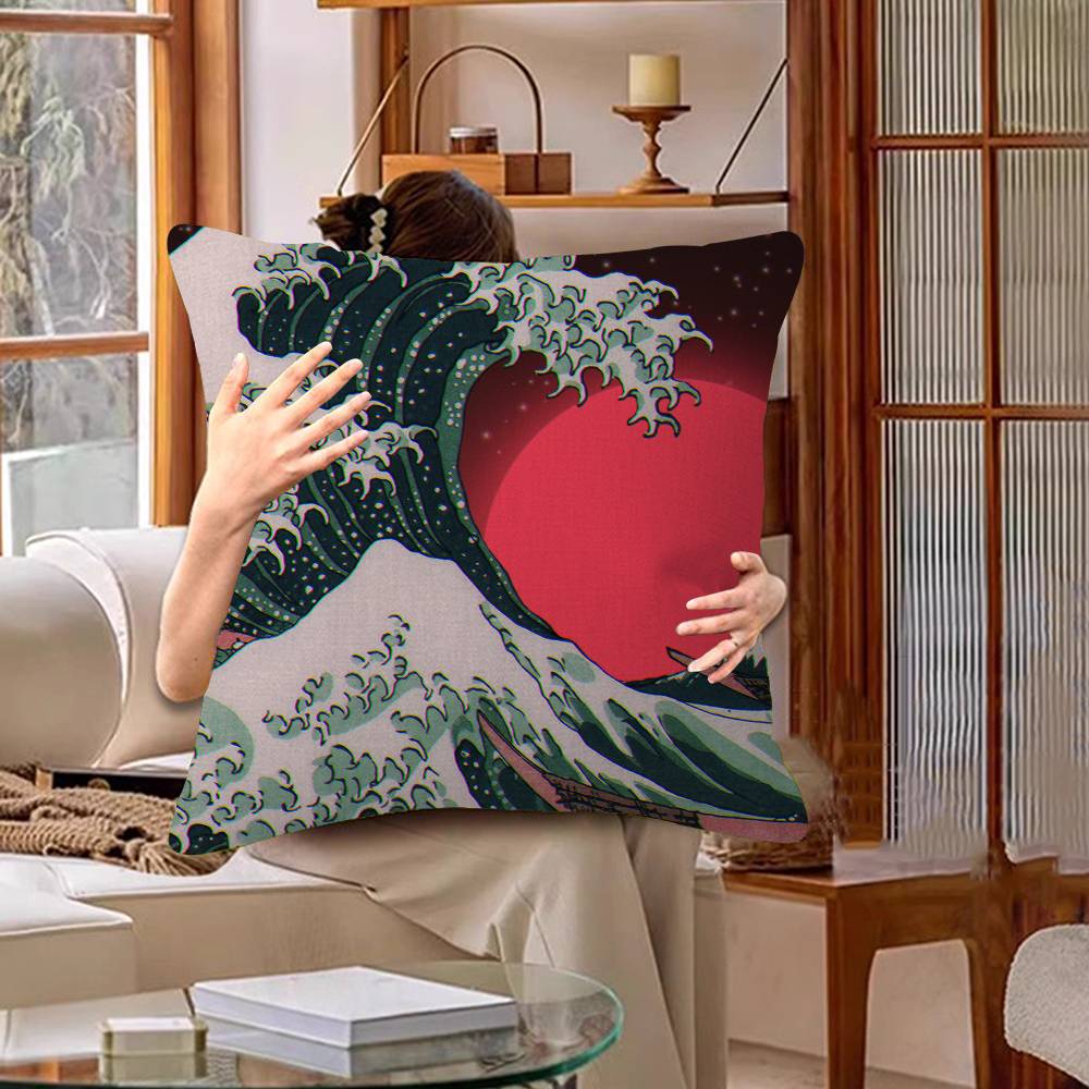 Japanese Wave Pillowcases Home Bedding Decorative Pillow Cover Wedding Super Soft Pillow Case