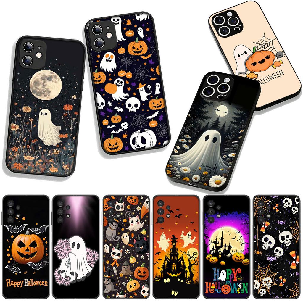 for Apple iPhone 16 15 14 Plus 13 12 Mini 17 Pro Max + ProMax 16E Air 15+ Cover Case Little Ghost With H-Halloweens Pumpkin
