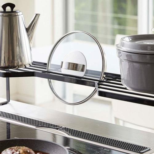 Yamazaki Exhaust Vent Cover Over-Stove Rack for 75cm Stoves, Black, Approx. W82.5 x D18 x H15cm, Tower-Shaped, Tall Pot and Pan Rest, 5267