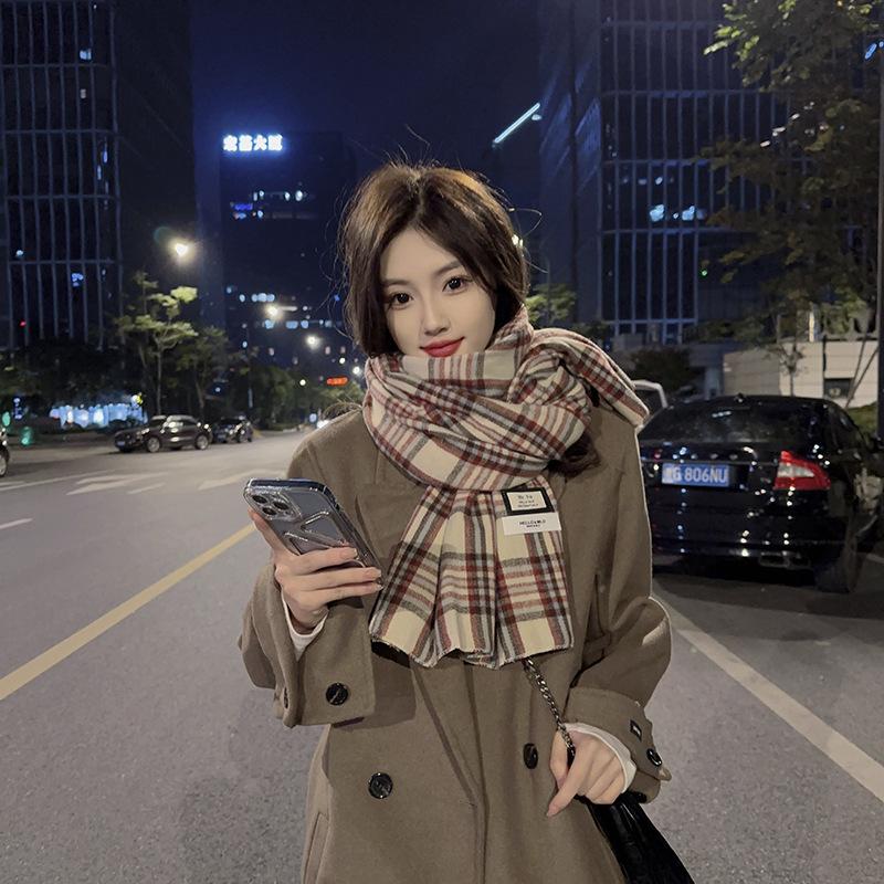 Soft waxy imitation cashmere plaid scarf women's winter color matching versatile warm student warm scarf