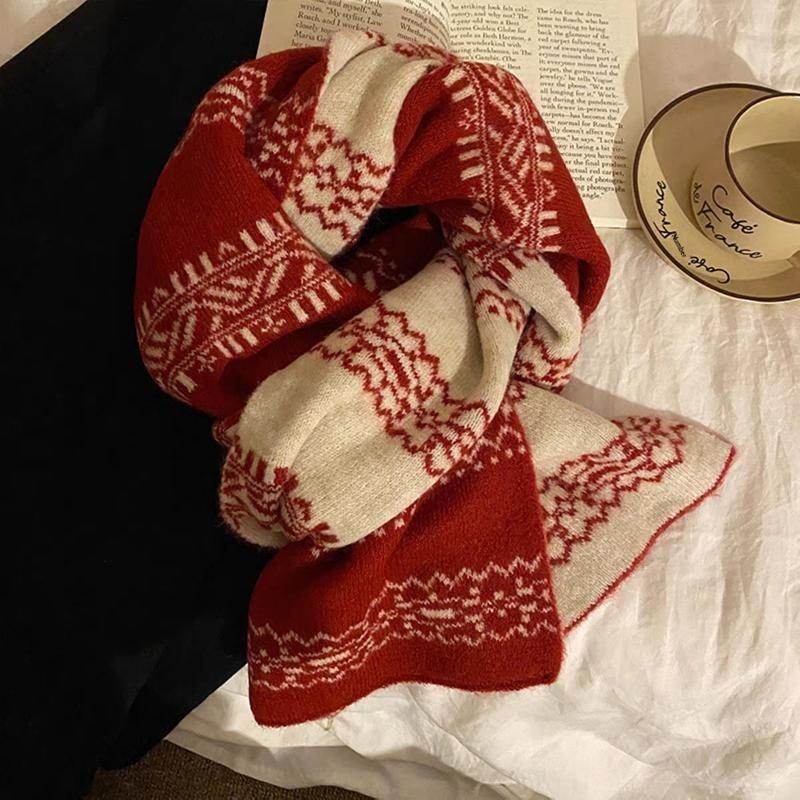 Fair Isle Knitted Winter Scarf Soft Cozy Warm For Outdoor Trips Daily Winter Wear