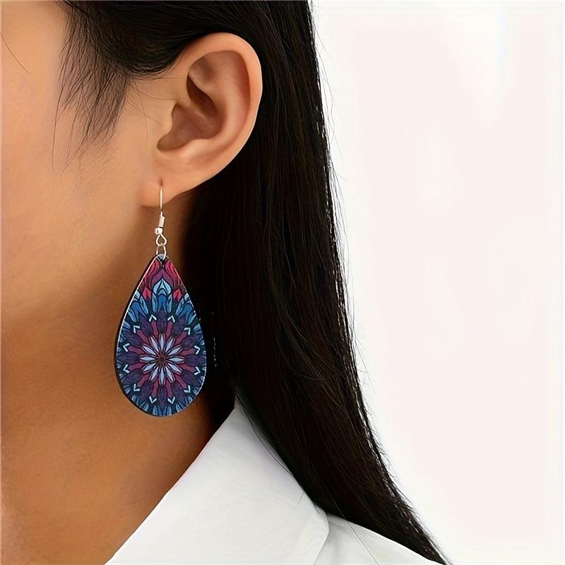 Пара Серёг с Принтом Капель Воды Атмосферные Ретро Элегантные Деревянные Серьги