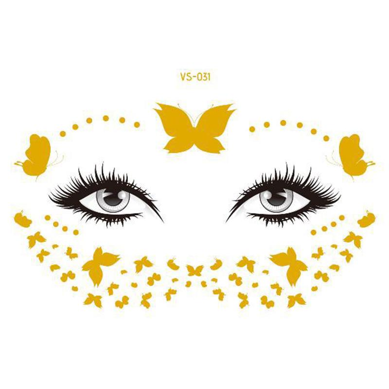Pegatinas de purpurina para tatuajes faciales, tatuajes temporales metálicos dorados, calcomanías de maquillaje impermeables para chicas, fiestas, festivales de música