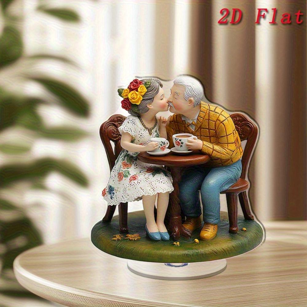 2D Flaches Romantisches Älteres Paar Schreibtischornament, Innen-Außen-Dekoration, Für Hochzeitsjubiläum Valentinsgeschenk, Vintage Acrylfigur