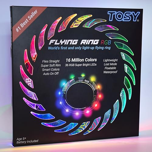 

Летающее кольцо TOSY - 16 миллионов цветов RGB или 12 светодиодов, Суперяркое, Режим поиска, Автоматическое освещение, Безопасное и мягкое, Водонепроницаемое, Легкий фрисби, День рождения, Камера