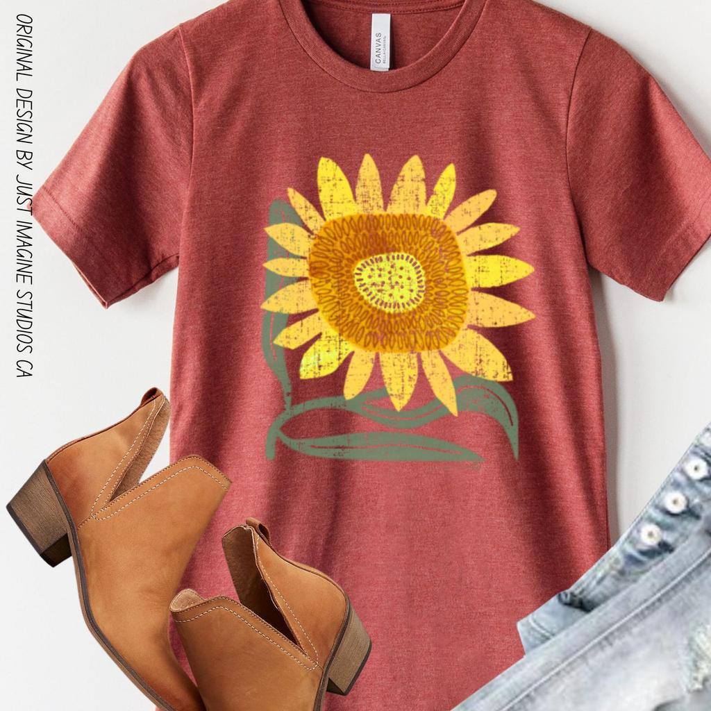 Sunflower Summer Graphic Tee: Botanical Flower Shirt, Plant Lover Gift