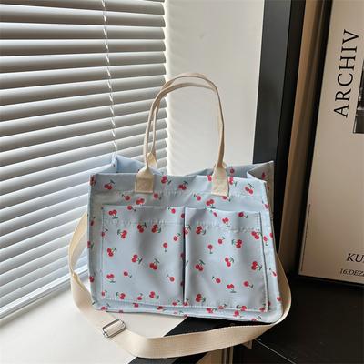 Lovely Cherry Print Women's Shoulder Bag Large Capacity Ladies Multi-pocket Tote Crossbody Bags Casual Nyl Female Handbags