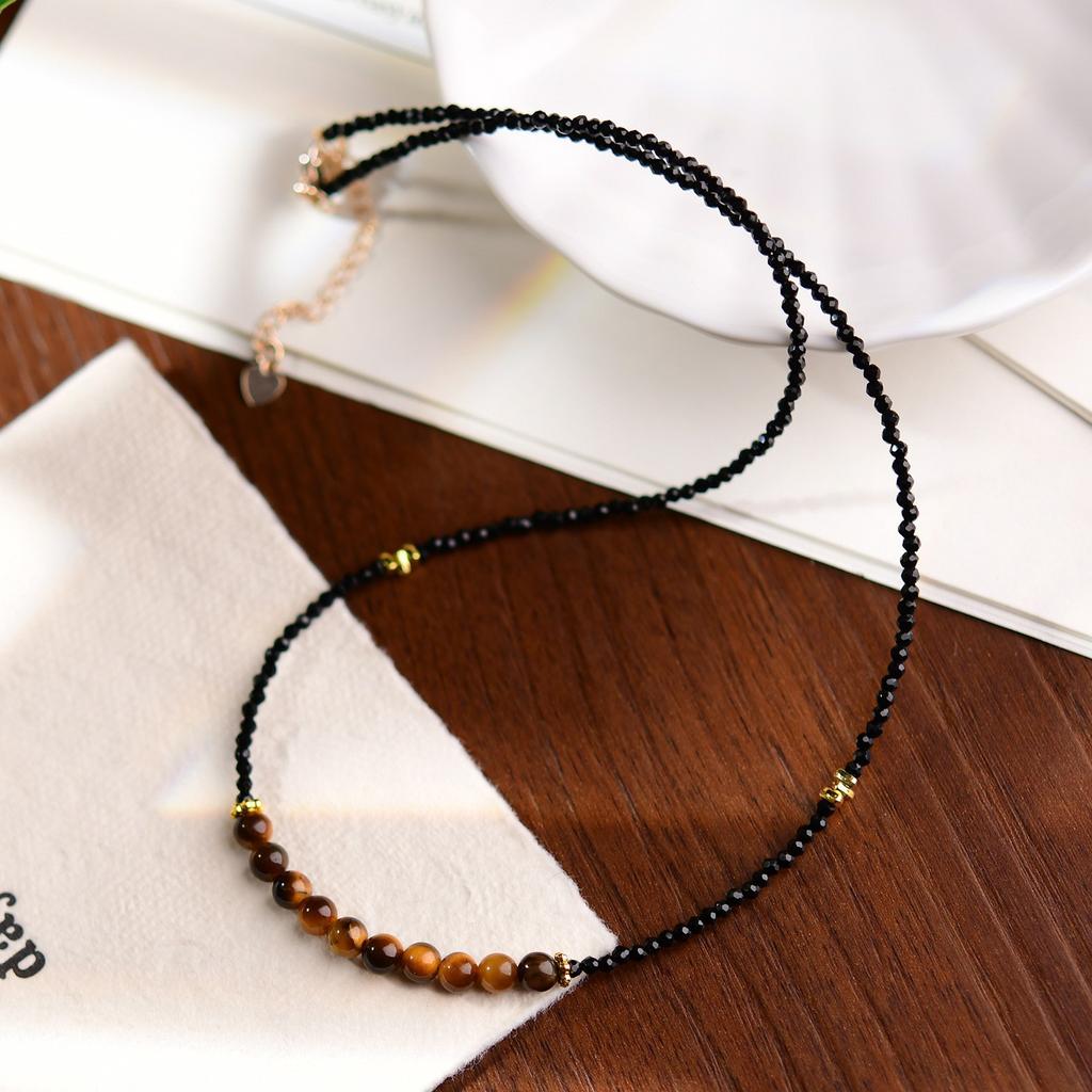 Natural Tiger'S Eye Stone Necklace Wind Same New Chinese Fashion Versatile Necklace Maillard Lightning Tiger'S Eye