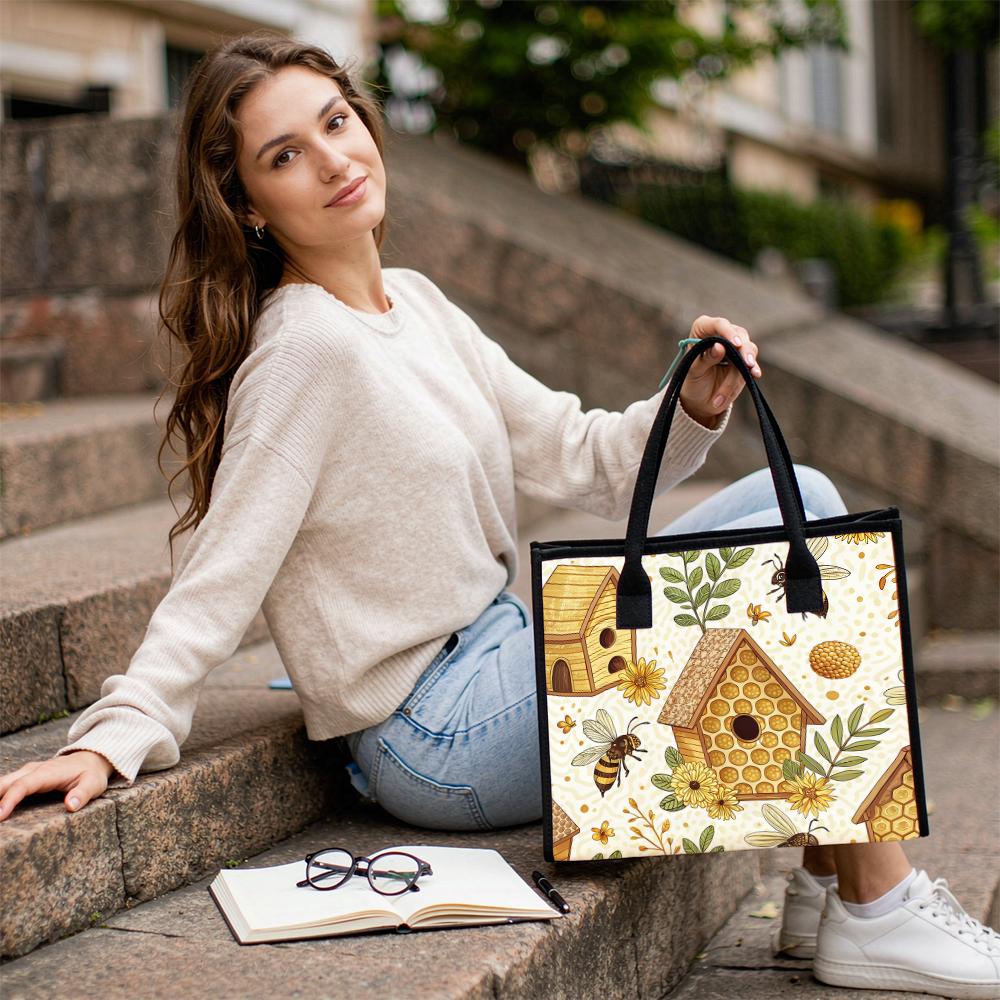 Cute Bee Pattern Tote Bag Casual Handbag for Daily Shopping