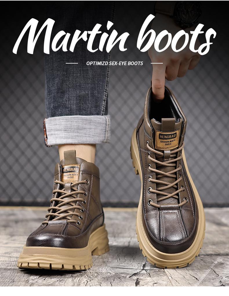2024 Men's Mid-Cut Martin Boots with Velvet for Autumn and Winter – Trendy Men's Footwear