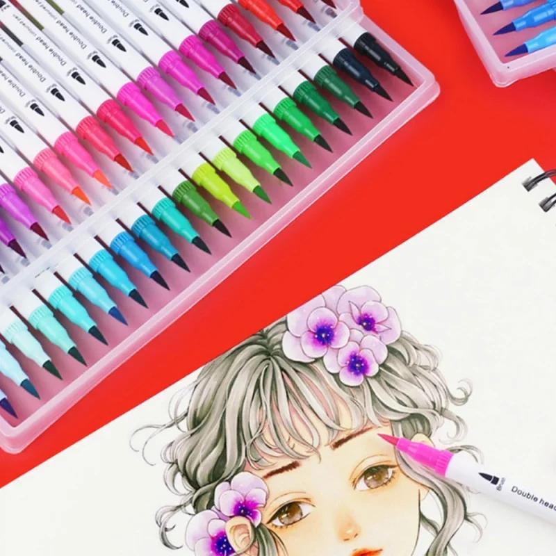 12/24/100/120 Colors Felt Tip Drawing Watercolor Art Markers Pen Dual Brush Fineliner Colouring Pen Set for Calligraphy Painting