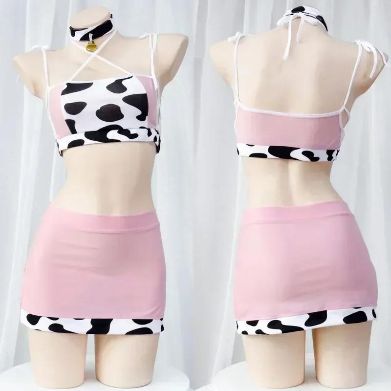 Cow Series Swimsuit Bodysuit Bikini Maid Unifrom Costume Summer Beach Kawaii Girl Swimwear Skirt Uniform Set Cosplay