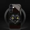 Schwarze Glas-Handyhülle mit Katzenmotiv, geeignet für Samsung Galaxy S26 S25 S24 S23 S22 S20 FE/Ultra/Plus, sturzsichere Rückabdeckung