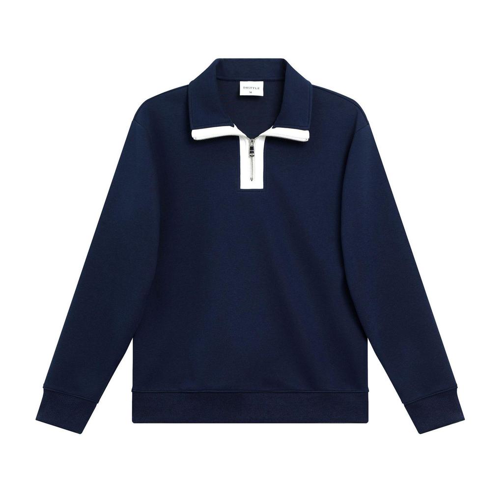 Women's Casual Color Block Stand Collar Half-Zip Hoodie, Early Autumn, Heavyweight 380g Composite Cotton, Loose Fit, Versatile Style