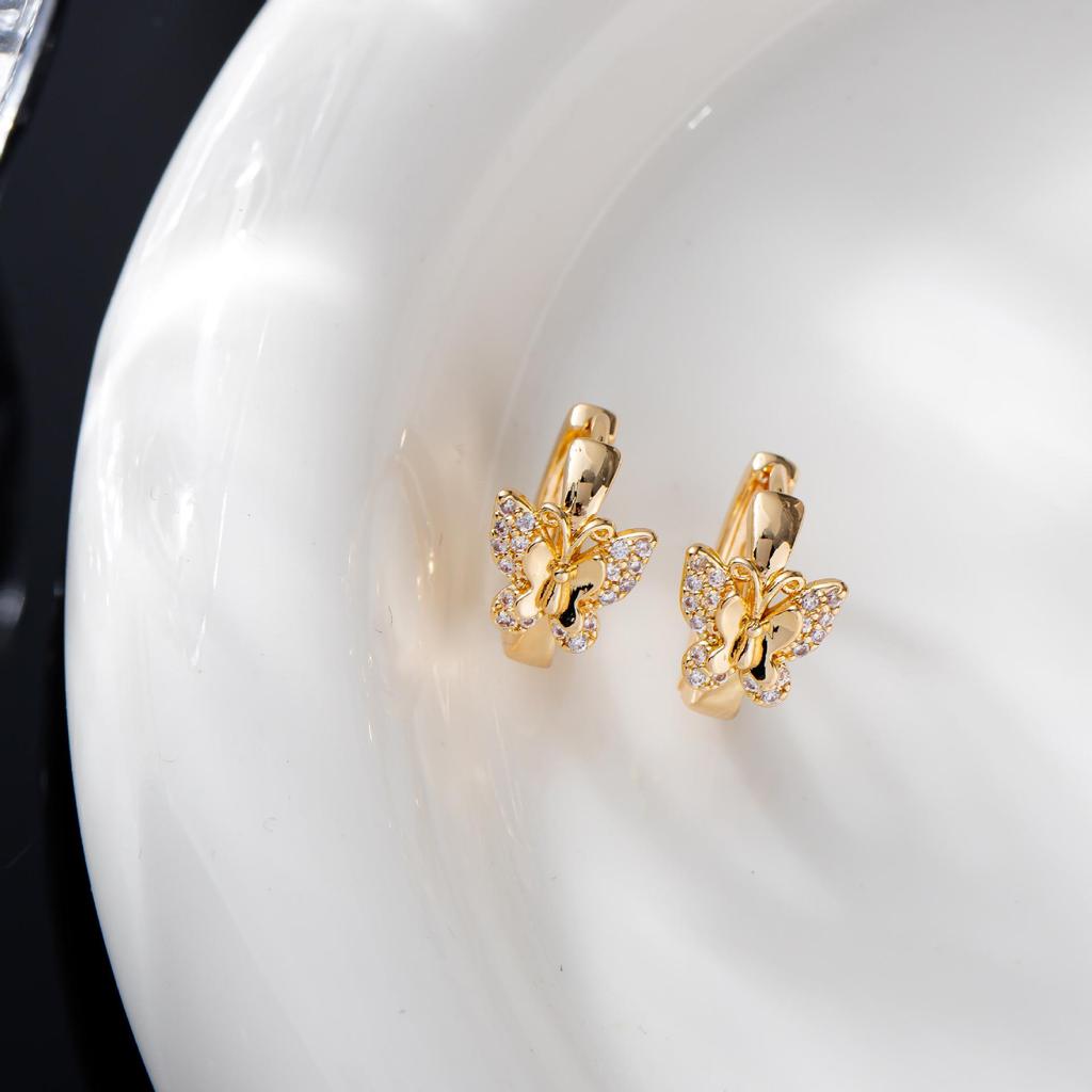 Korean Style Zircon Butterfly Earrings: Fairy Hollow Design for Women - Fresh, Fashionable, and Elegant Accessories.