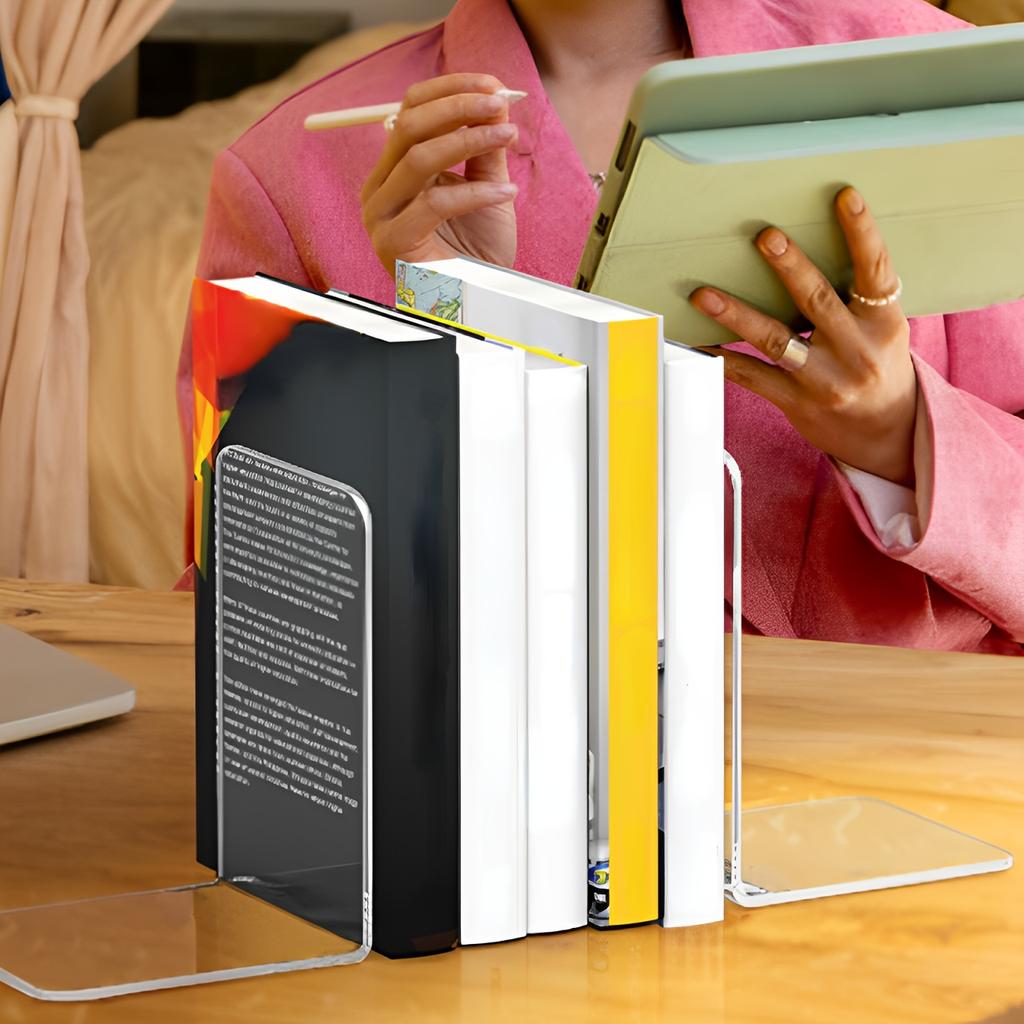Set of 2 Acrylic Book Holders - Desktop Book Organizer - Book Display Shelf for Office, Home, And Bookstore