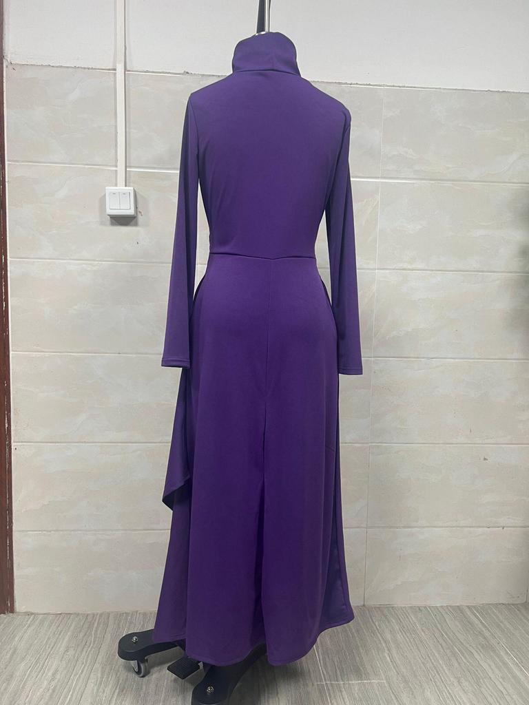 Women's Solid Long Sleeve Cross-Neck Dress for Spring/Autumn - 2025 EU Size