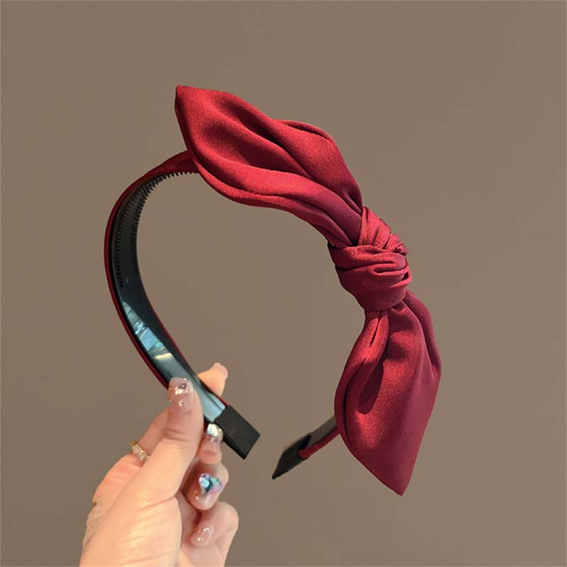 

Новый красный бант безель повязка на голову для женщин девушек корейский однотонный тканевый атласный широкий ободок обруч аксессуары для волос