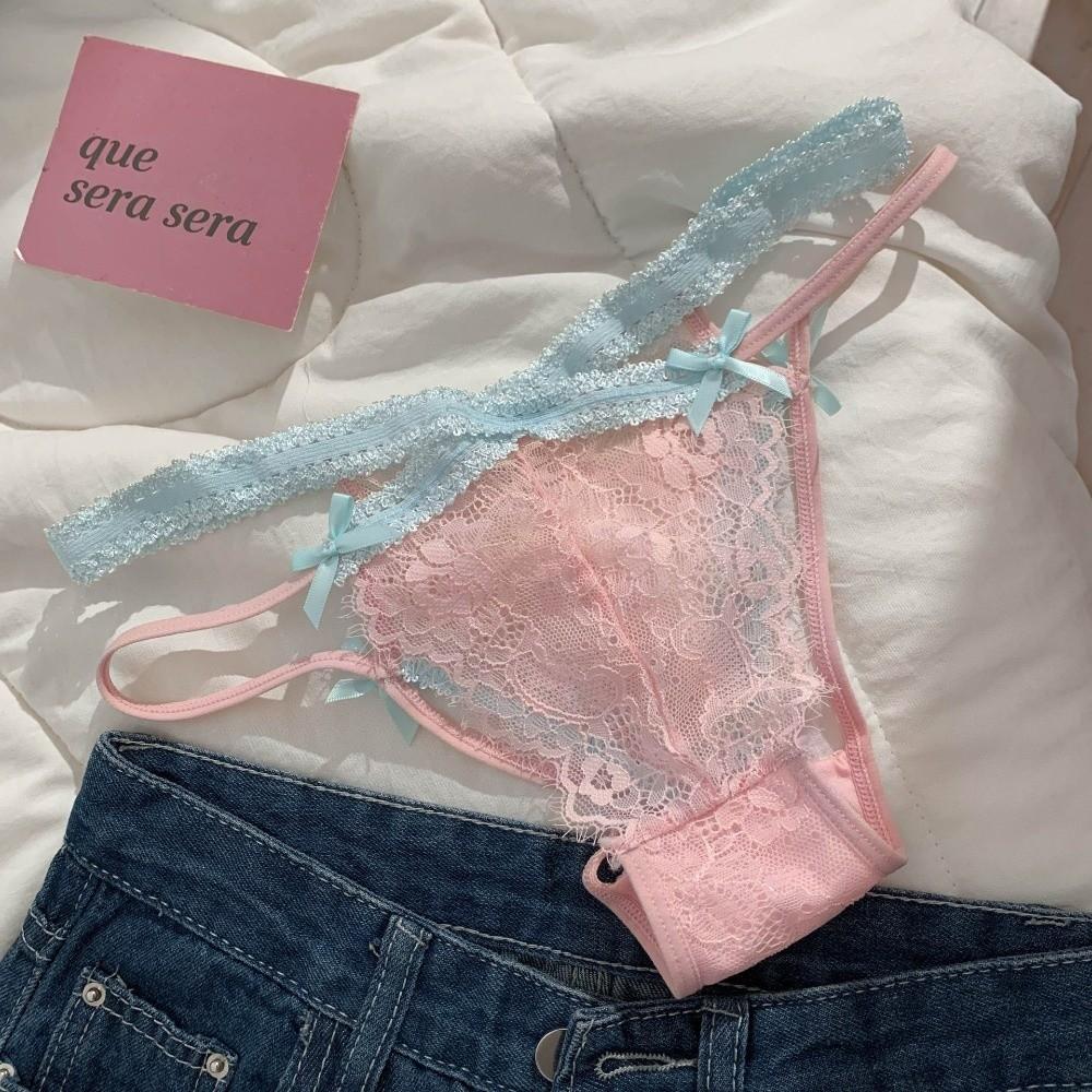Transparent Lace Flower Panties Bow Women Underwear Sweet French Style Briefs Gifts