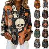 Dámská košile s dlouhým rukávem na knoflíky s halloweenským potiskem, s límečkem, ležérní