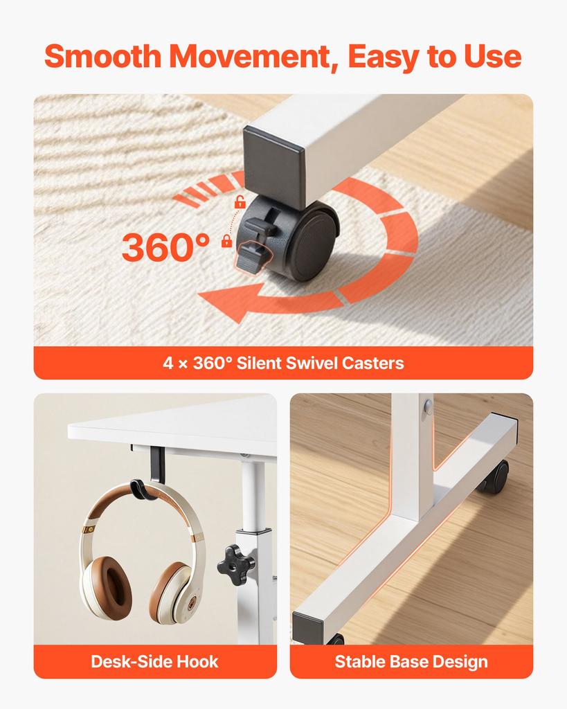 VEVOR Standing Desk, Adjustable Height Mobile Stand Up Desk with Lockable Casters