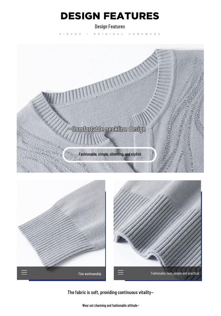 Mom's Stylish Spring/Autumn Wool Knit Top for Middle-Aged and Elderly Women