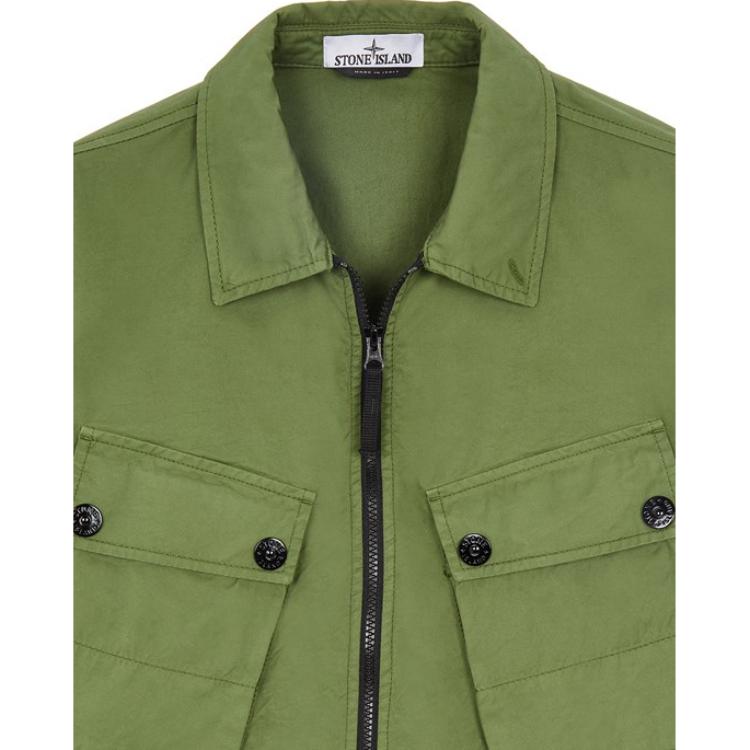 Stone Island Compass Patch Zip up Shirt Green Men Outerwear 771510910-V0058