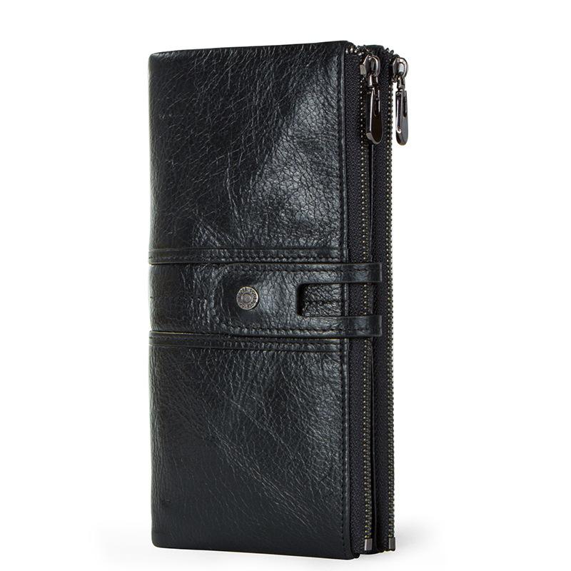 

Довгі жіночі гаманці Johnature з натуральної шкіри, повсякденні однотонні модні сумки-клатчі чорний