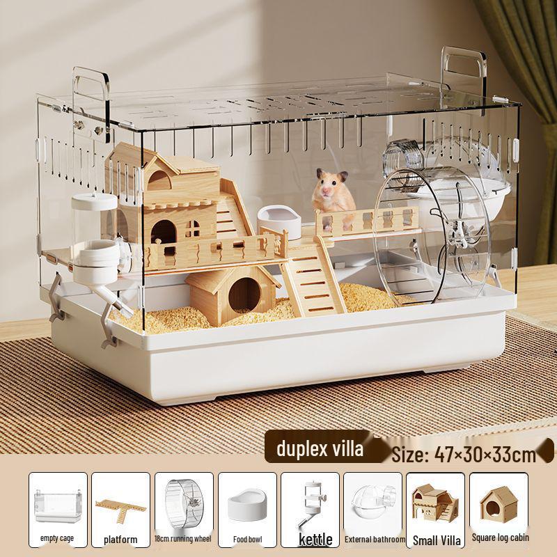 Jaula de Acrílico de Lujo para Hámster: Villa Grande, Transparente, Anti-Mordeduras para Hámsteres Dorados