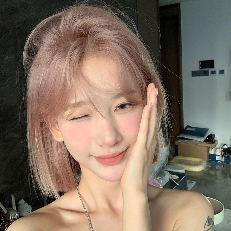 Wig Female Pink Purple One-size-fits-all Short Hair Trimmed Face Medium Eight-character Bangs Fashion Bobo Head Short Straight Wig
