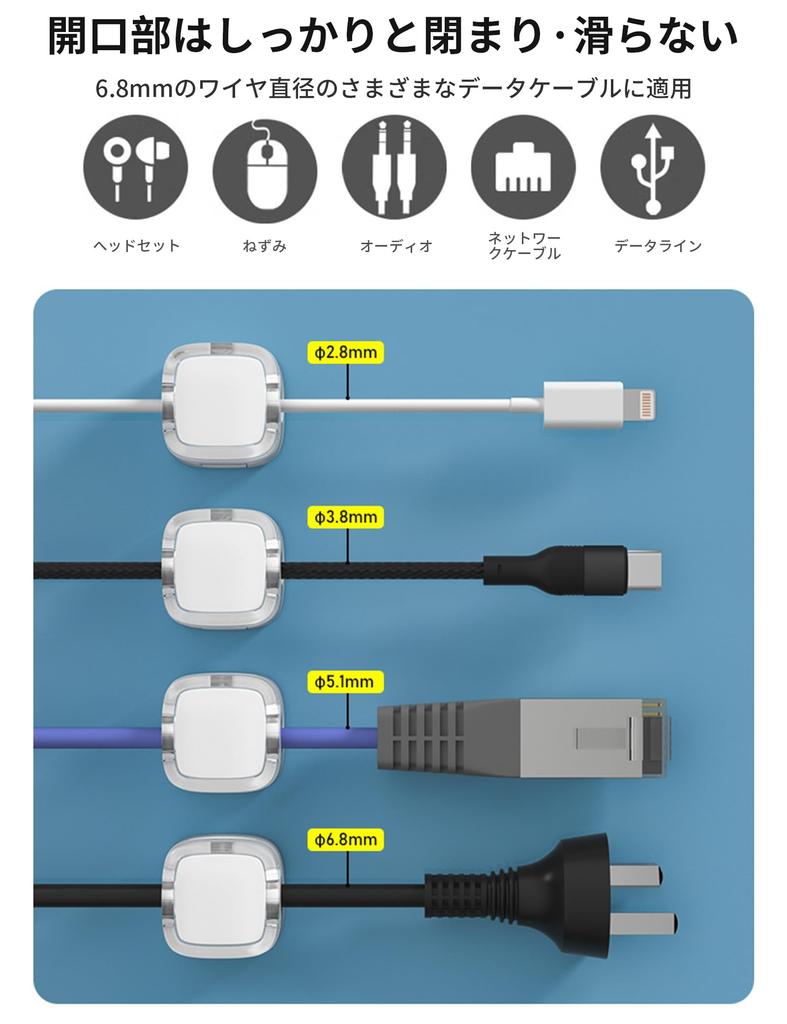 happykau Cable Holder with Magnets, Pack of 6, Cord Holders, Cable Clips, Wire Organizers, Magnetic Cord Clips, Desk Storage, Loss Prevention,